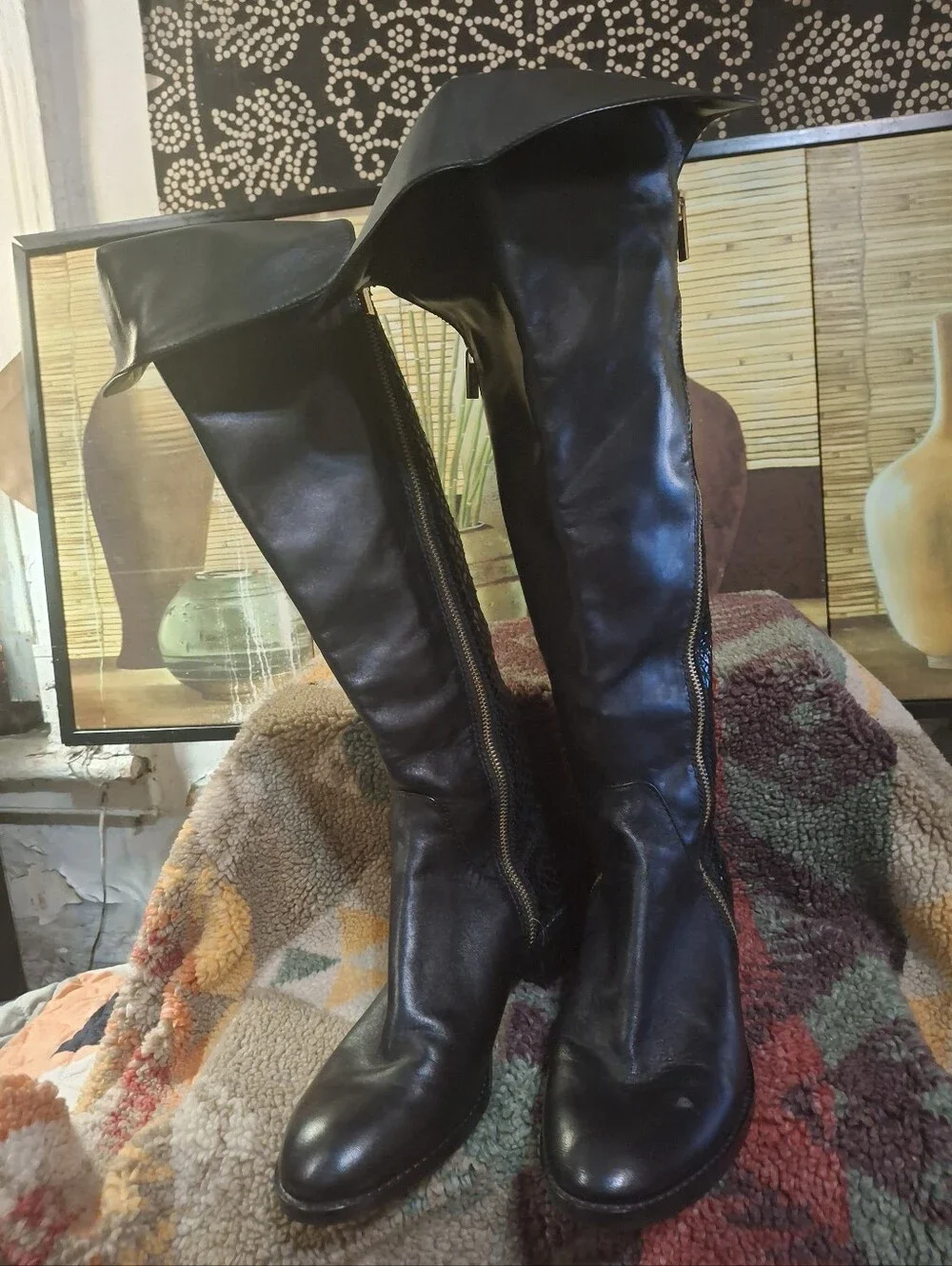 Michael Kors Black Over-the-Knee Zip-Front Riding Boots